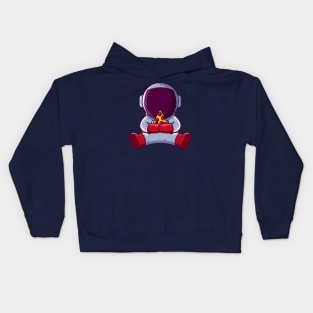 Cute Astronaut Eating Pizza Cartoon Kids Hoodie